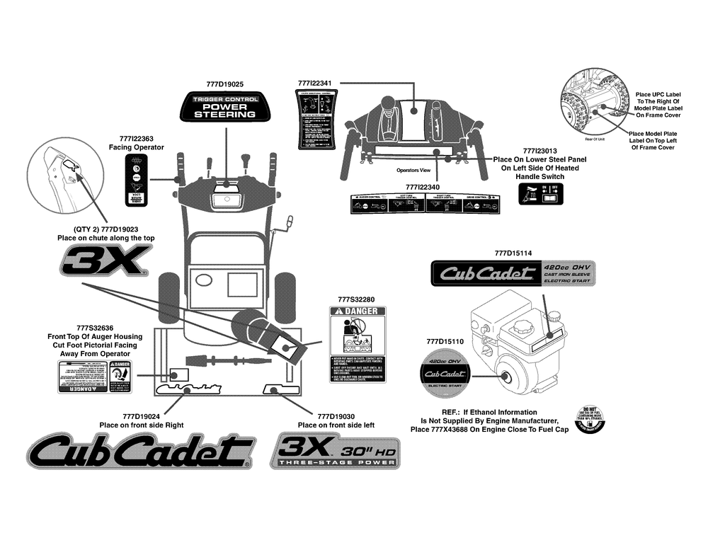 Label Map 3x 30hd Diagram and Parts List for 3X30-INCHHD31AH57SZ (31AH57SZ710)(2013) Cub Cadet Snow Blower